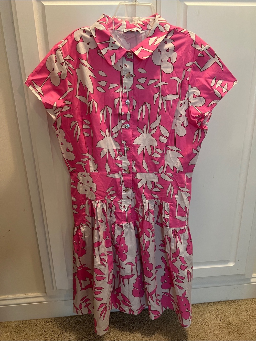 PATTY KIM Colette Hot Pink and White Floral Button-Front Dress Pink Poplars